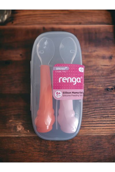 Renga Silicone Food Spoon - Pack of 2 Pink Orange 6+ Months - BPAFree