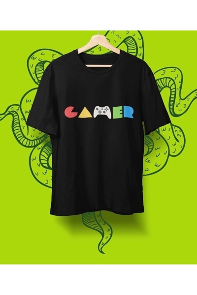 Massgai Tricou oversize, 100% bumbac, unisex, cu imprimeu Gamer