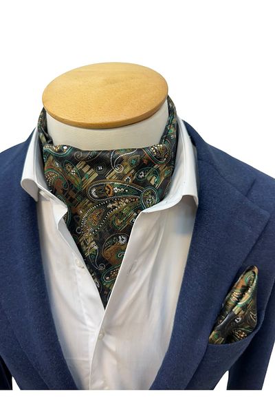 TMFASHİON Men's Ascot Scarf - Shawl Patterned, Self-Tied Neck Cover and Pocket Handkerchief Set