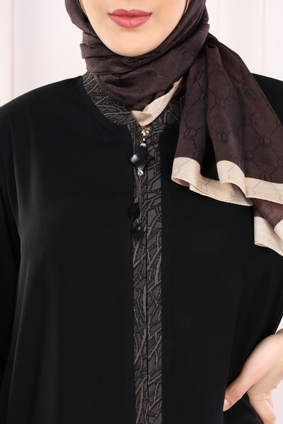 Tuğralı Double Patterned Pocketed Medina Silk Leopard Ferace