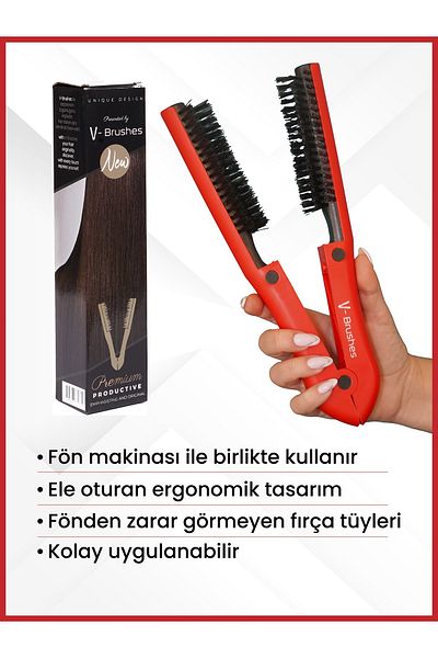 V Brushes Double Sided Professional V Style, Hair Straightening-Easy Blow Dry Brush RED