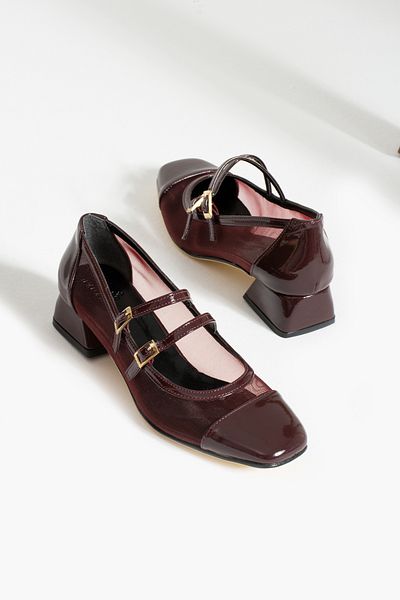 İnan Ayakkabı Burgundy Women's Thick Heeled Shoes - 4 Cm Heel