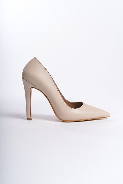 zaınexpress حذاء نسائي بكعب ستيليتو أبيض غير لامع - فستان سهرة