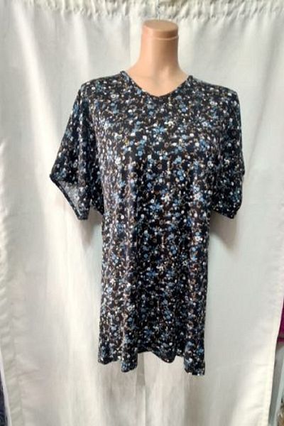 SNF LARGE SIZE COMBED BLUSE BLACK BLUE FLOWERY QUALITY USEABLE STYLISH LOVELY