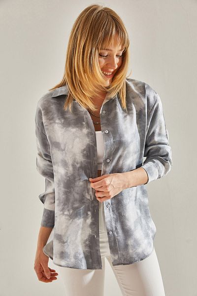 Bianco Lucci Gray Jacquard Patterned Women's Shirt -60251013