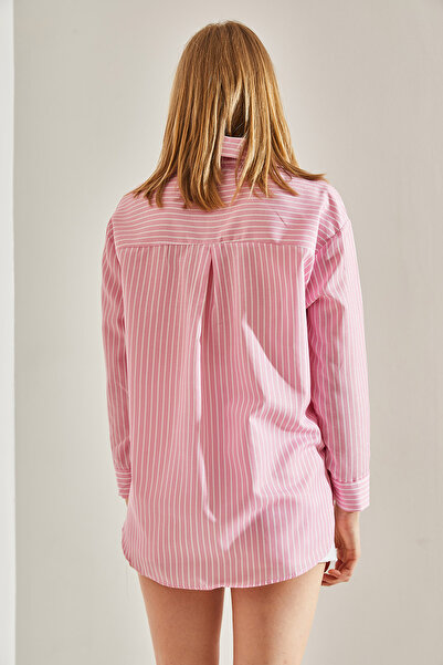 Bianco Lucci Rózsaszín hímzett és csíkos női ing - szívvel hímzett 60221016