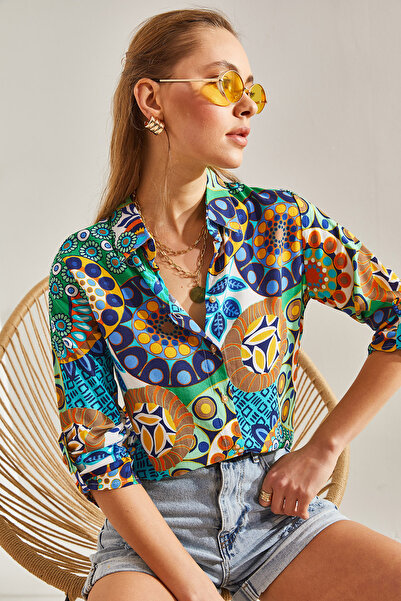 Bianco Lucci Több mintás ujjú, hajtogatott női ing