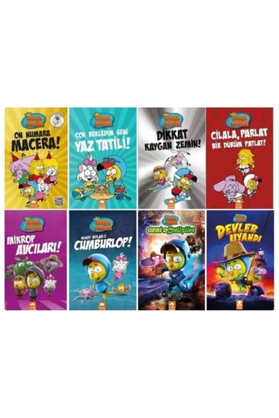 Eksik Parça Kral Şakir Okuma Seti 10-11-12-13 - Mikrop Avcıları 1-2 Devler Uyandı -Geri Dönüşüm 8 Kitap Ciltli