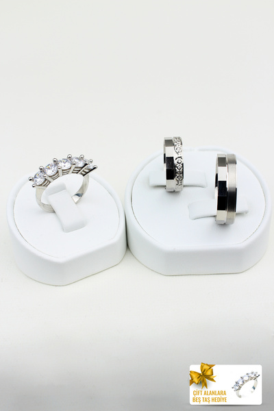 Twem Silver Retro Birleşimi 925 Ayar Gümüş Alyans, Nişan Ve Söz Yüzüğü, Çift Alımlara Beştaş Hediye