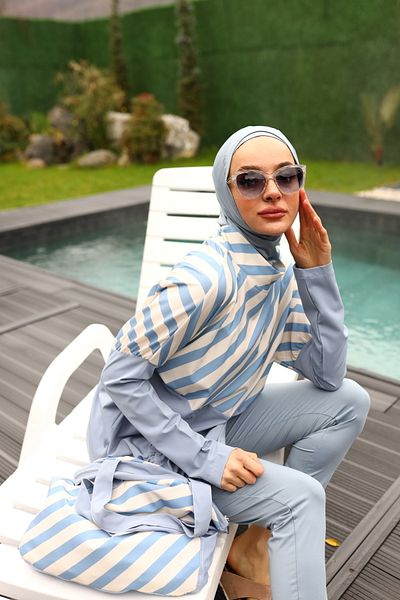 ButikKardelen Camellia Patterned Hijab Swimsuit - 5 Pieces with Bag 10365