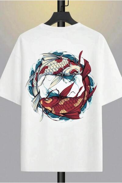 Massgai Unisex dizajn Koi Yin Yang anime koi riba Štampano Oversize kroj 100%...