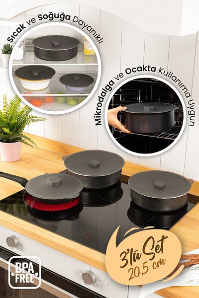 Vienev 3-Piece Small Size Silicone Pot Pan Lid Heat Protector
