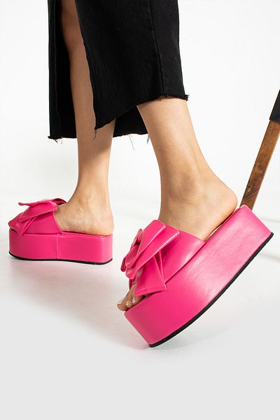 EGA WOMEN'S Fuchsia (OLA) BOW DETAIL SLIPPERS