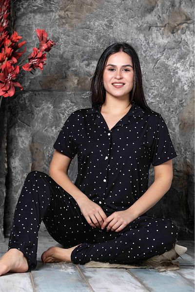 Sude Milan Fabric Shirt Collar Short Sleeve Women's Pajamas Set HomeWear