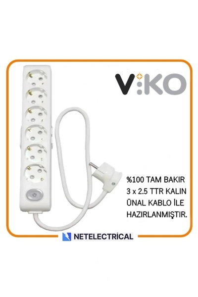 VİKO Multi-let 6'lı 7 Metre Anahtarlı Topraklı Çocuk K. Grup Priz (3x2.5 TTR ...