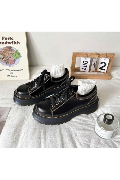 AtegeWear Pantofi Oxford Lolita din piele neagră în stil Harajuku