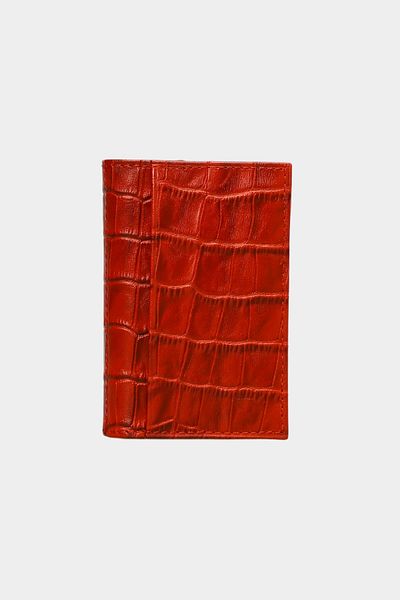 Grande 0825 Model Genuine Leather - Unisex Super Slim Croco Red Card Holder