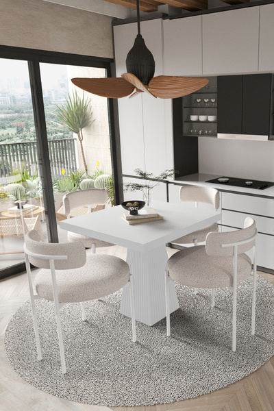 AVVİO Mayer  Beyaz Lake MDF Ayak  90x90 Yemek Masası Mutfak Masası 4 Kişilik ...