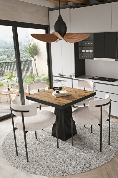 AVVİO Lago Siyah Lake Mdf Ayak 80x80 Yemek Masası Mutfak Masası 4 Kişilik Mas...