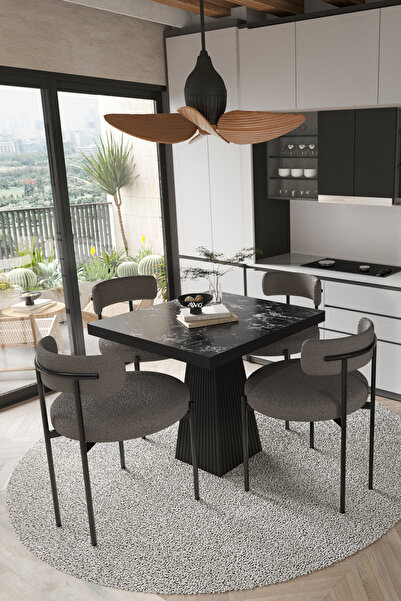 AVVİO Lago Siyah Lake Mdf Ayak 80x80 Yemek Masası Mutfak Masası 4 Kişilik Mas...