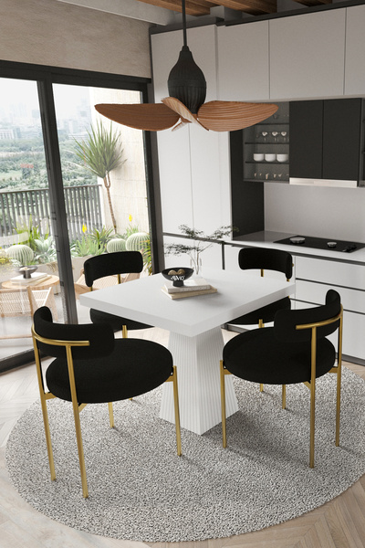 AVVİO ARONA  Beyaz Lake MDF Ayak  90x90 Yemek Masası Mutfak Masası 4 Kişilik ...