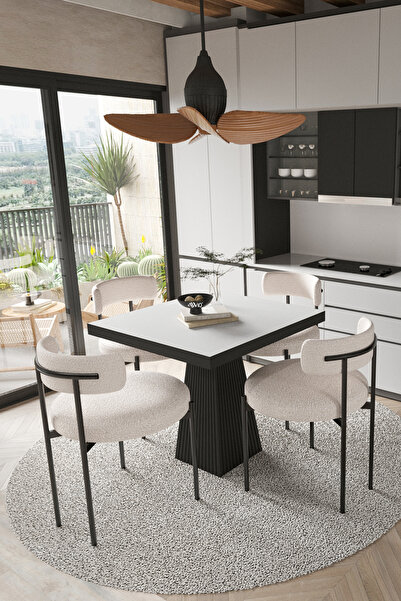 AVVİO Lago Siyah Lake Mdf Ayak 80x80 Yemek Masası Mutfak Masası 4 Kişilik Mas...