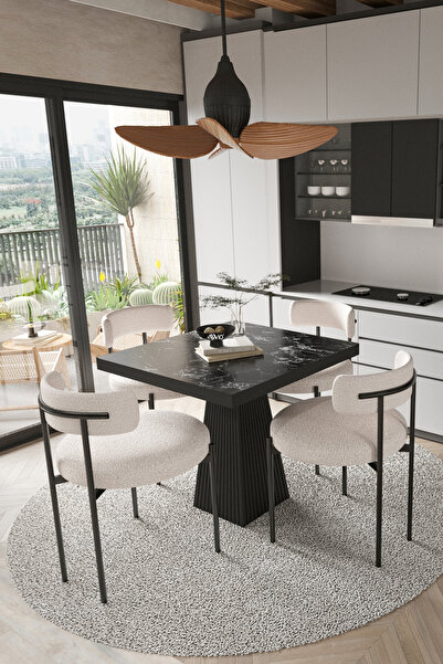 AVVİO Lago Siyah Lake Mdf Ayak 80x80 Yemek Masası Mutfak Masası 4 Kişilik Mas...