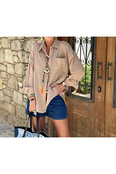 gül sezgin butik Cămașă de muselină pentru femei MZR COLLECTİON CAMEL COLOR