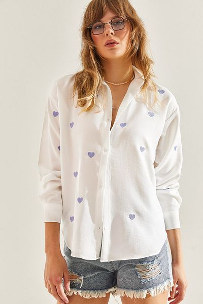 Bianco Lucci Cămașă oversize pentru femei cu broderie inimă - 60251090