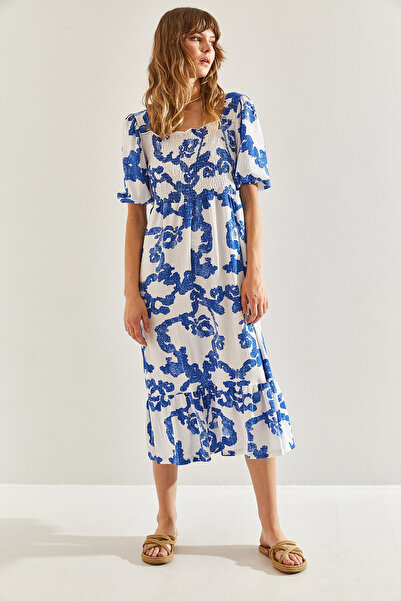 Bianco Lucci Square Collar Frilly Skirt Midi Dress -60251099