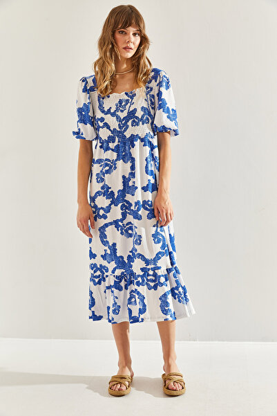 Bianco Lucci Square Collar Frilly Skirt Midi Dress -60251099