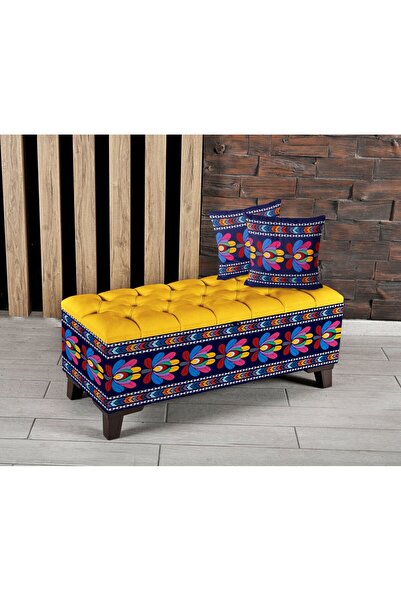 Armi Puf Nakış Çiçekler Desenli Sandıklı Puf +2 Kırlent