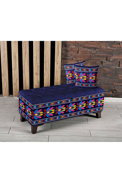 Armi Puf Nakış Çiçekler Desenli Sandıklı Puf +2 Kırlent