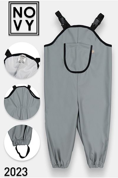Novy Baby Waterproof Fabric - Play and Rain Coverall - Salopet - 2-9 Years - Gray