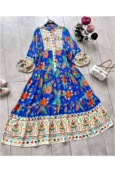 UMS CONCEPT Half Buttoned Hawk Patterned Loose Dress - 2300-0001
