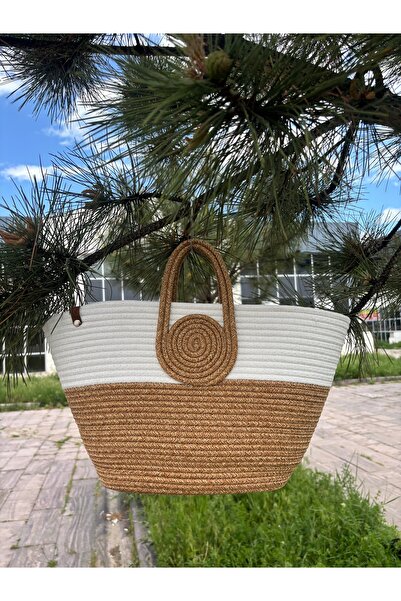 MaVaux Μίνι Βανίλια Χειροποίητη Ψάθινη τσάντα παραλίας από γιούτα