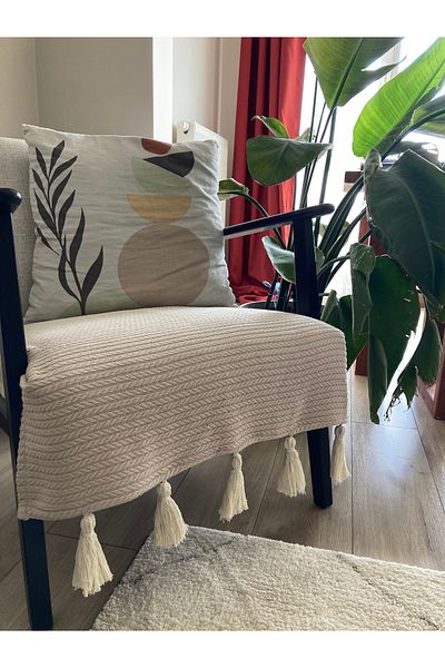 MuHu Home Beige Tufted Knitted Patterned Sofa Cover - 70x90 cm (For Single Sofa)
