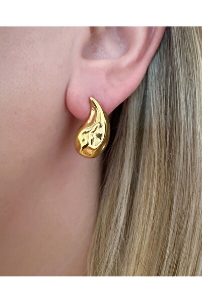Vintage Dokulu Gold Dövme Damla Küpe-gold