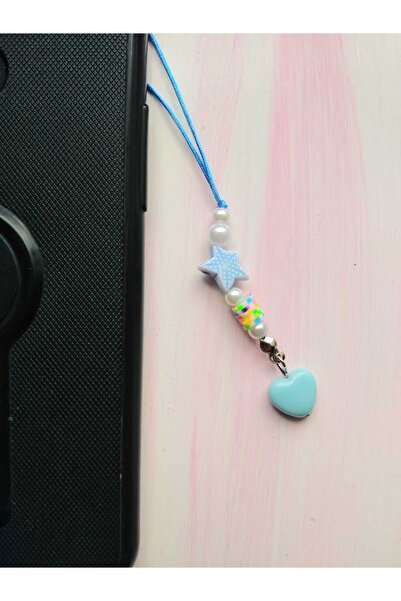 nasclaycollection Curea pentru telefon cadou Fimo, farmec, ornament pentru geantă și portofel, stea de mare albastră