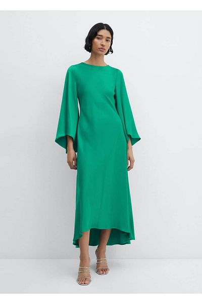 MANGO Woman Rochie din satin cu maneci evazate