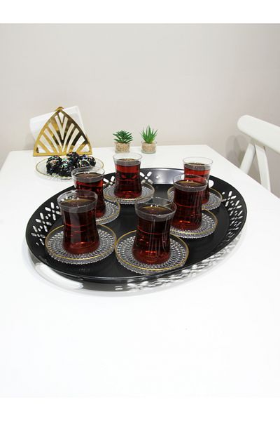 EVSTYLE Tray Metal Oval Serving IKEA Tray Black, Romantic Tray, Large Tray, Tea Coffee Tray