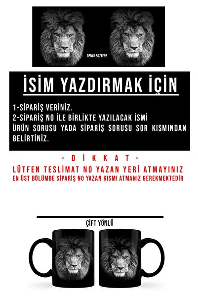 ropİİ Lion Black Mug Black Inside - Black Outside 1st Quality Mug Glass Ceramic - Porcelain