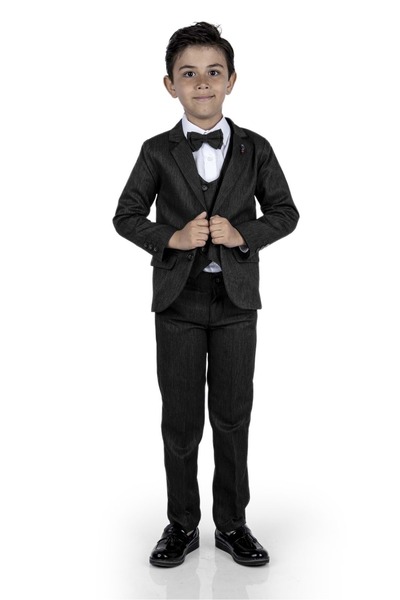 Mnk Baby&Kids 6 dugmadi Sa prslukom Dječje odijelo sa jaknom MNK0523 CRNO