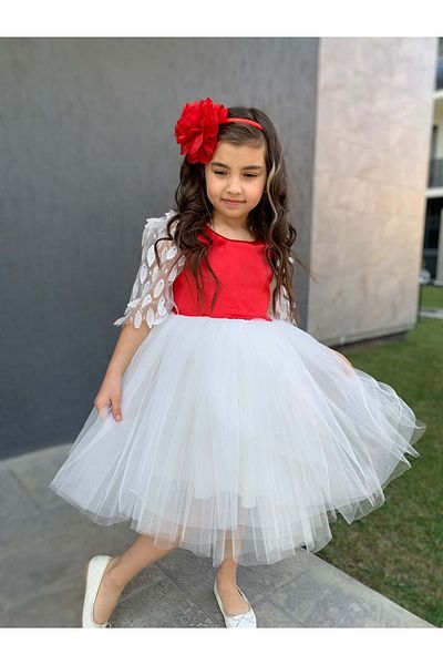 Mnk Leaf Pattern Girl's Dress Red
