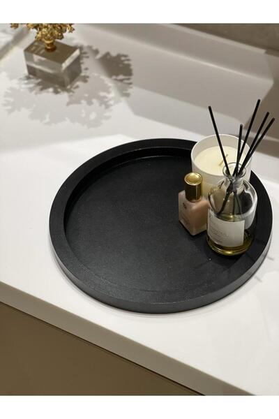 Maison Avf Black Color Wooden Round Tray - Decoration Organizer Model