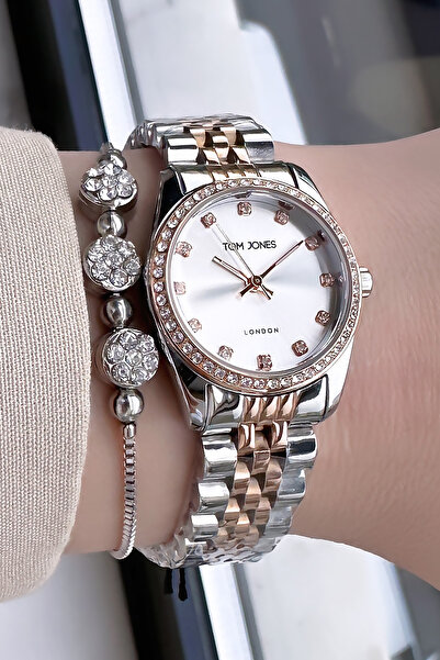 Tom Jones Women Wristwatch 3 Atm Waterproof Silver Color Steel Cord Bracelet With Gift Wlg312