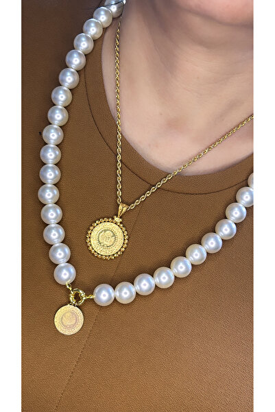 Bedelist Yeni sistem kelepçe kilitli inci kolye inci bileklik set ÇEYREK ALTIN UYUMLU SET