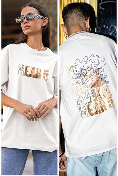 Fuddy Moda Tricou unisex cu imprimeu pe spate Gear 5 Luffy, tricou cu imprimeu personalizat supradimensionat cu anime