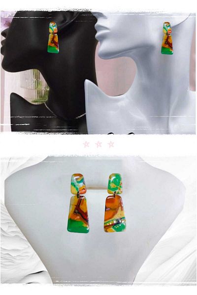Dodemert Home Alaca Natural Stone Look Polymer Clay & Epoxy Design Earrings