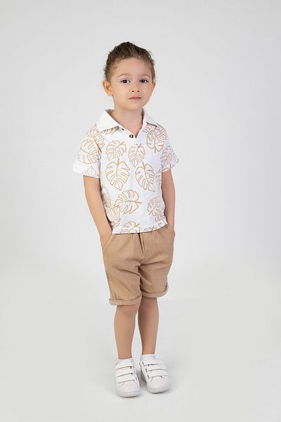 Harika KIDS Boy's Gabardine Shorts-short Sleeve Polo Neck T-Shirt Basic Top and Bottom Set with Shorts